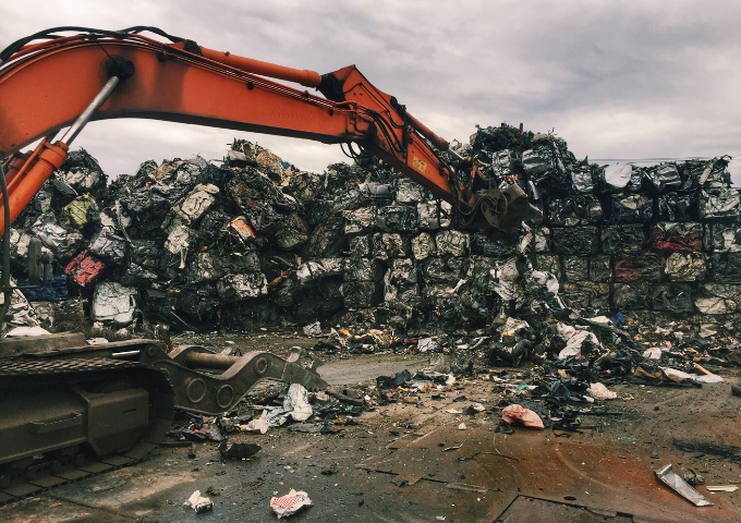 A machine at a metal works dump